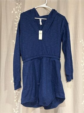 Women's Navy Hooded Romper - Cozy Drawstring Waist